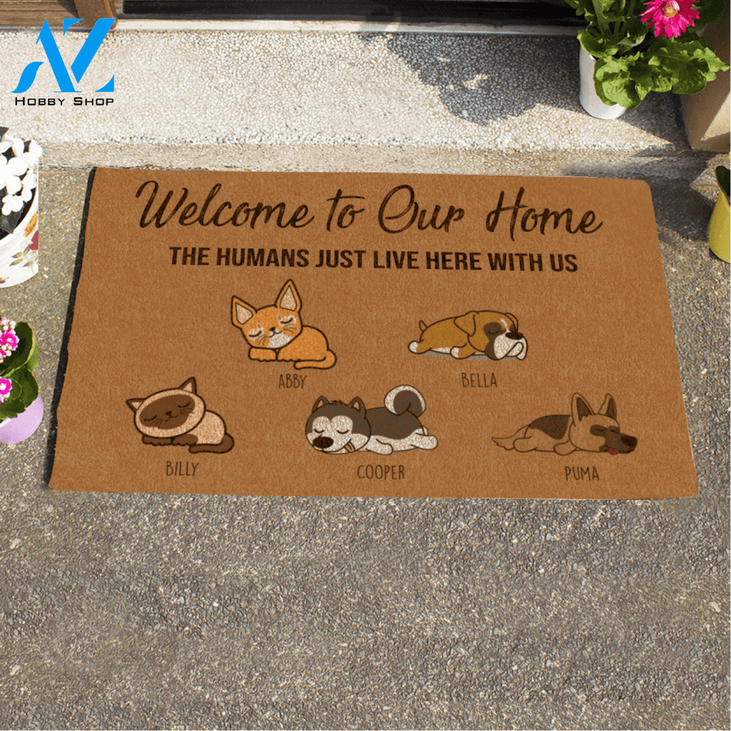 Sleeping Dog And Cat , Welcome To Our Home Personalized Doormat HQ