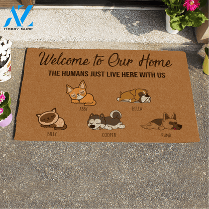 Sleeping Dog And Cat , Welcome To Our Home Personalized Doormat HQ