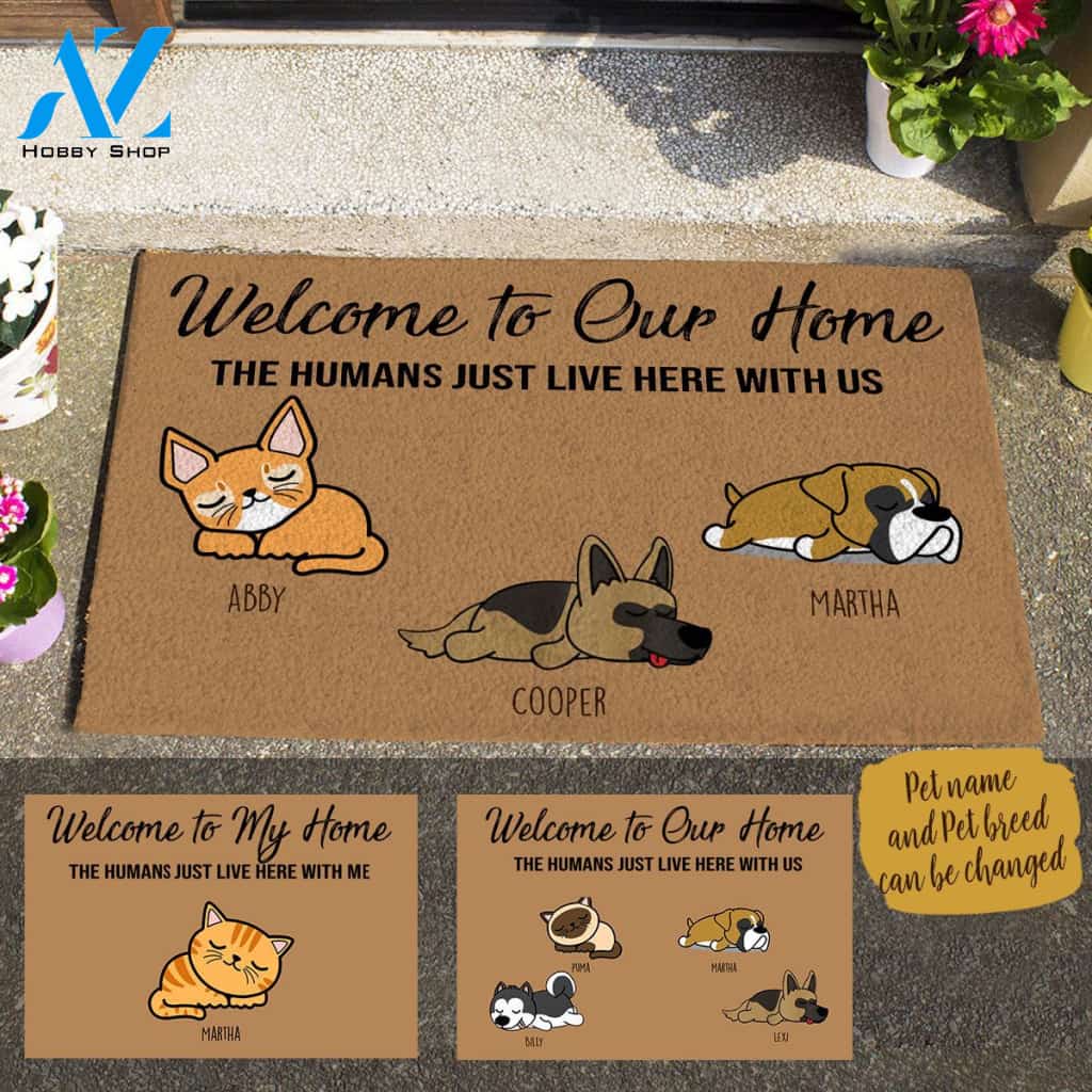 Sleeping Dog And Cat , Welcome To Our Home Personalized Doormat HQ