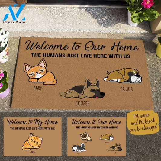 Sleeping Dog And Cat , Welcome To Our Home Personalized Doormat HQ