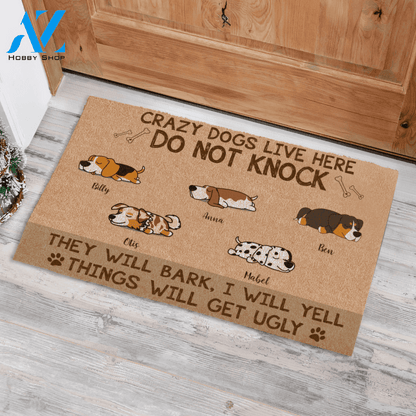 Sleeping Dog, Crazy Dogs Live Here Do Not Knock , Personalized Doormat HQ