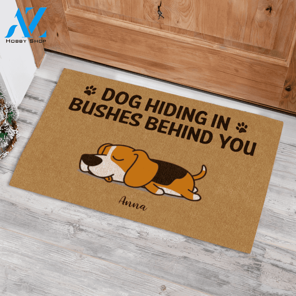 Sleeping Dog, Dog Hiding In Bushes Behind You Personalized Doormat HQ