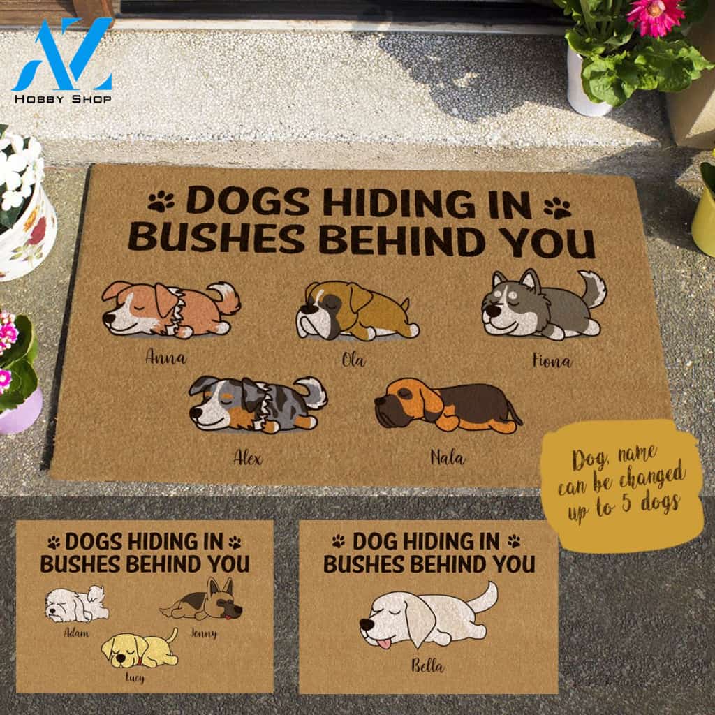 Sleeping Dog, Dog Hiding In Bushes Behind You Personalized Doormat HQ