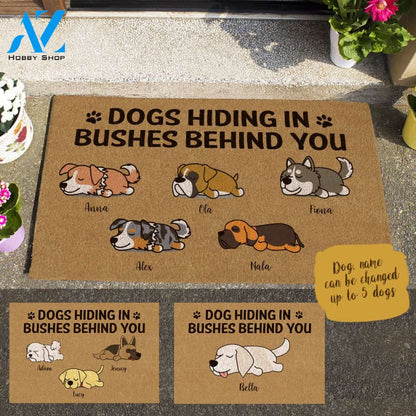 Sleeping Dog, Dog Hiding In Bushes Behind You Personalized Doormat HQ