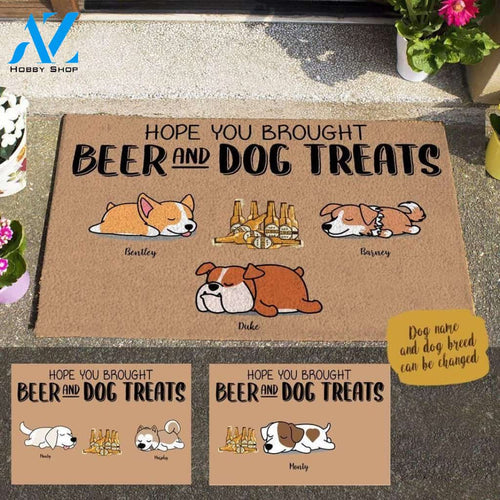 Sleeping Dog Hope You Brought Beer And Dog Treats Custom Name Dog Printed Doormat Home Decor