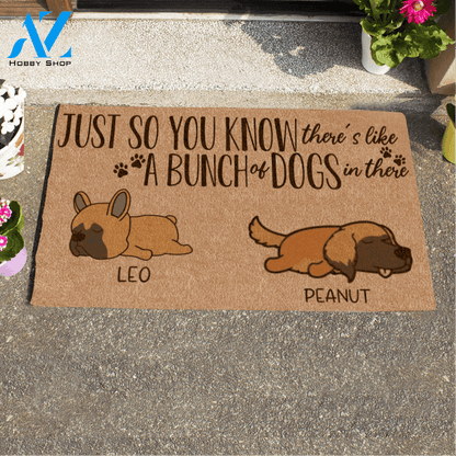 Sleeping Dog , Just So You Know There's Like A Bunch Of Dogs In There Dog Personalized Doormat HQ