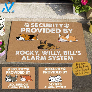 Sleeping Dog , Security Provided By Dog's Alarm System Personalized Doormat
