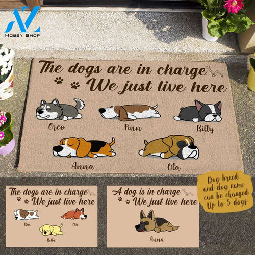 Sleeping Dog, The Dogs Are In Charge We Just Live Here , Personalized Doormat HQ