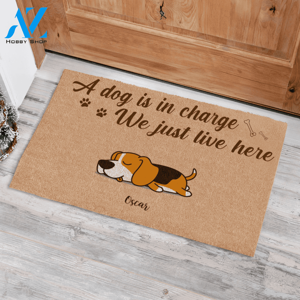 Sleeping Dog, The Dogs Are In Charge We Just Live Here , Personalized Doormat HQ