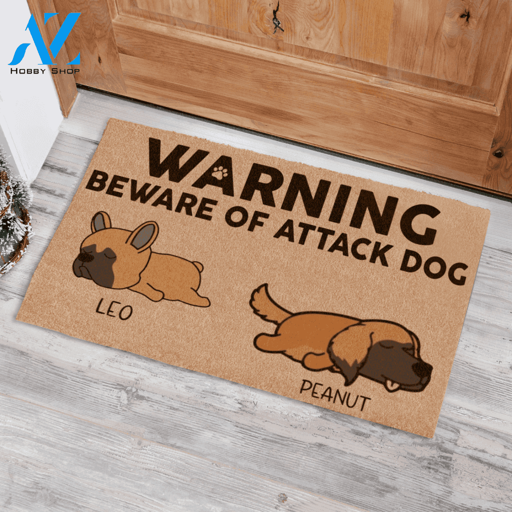 Sleeping Dog , WARNING BEWARE OF ATTACK DOG, Personalized Dog Doormat TV