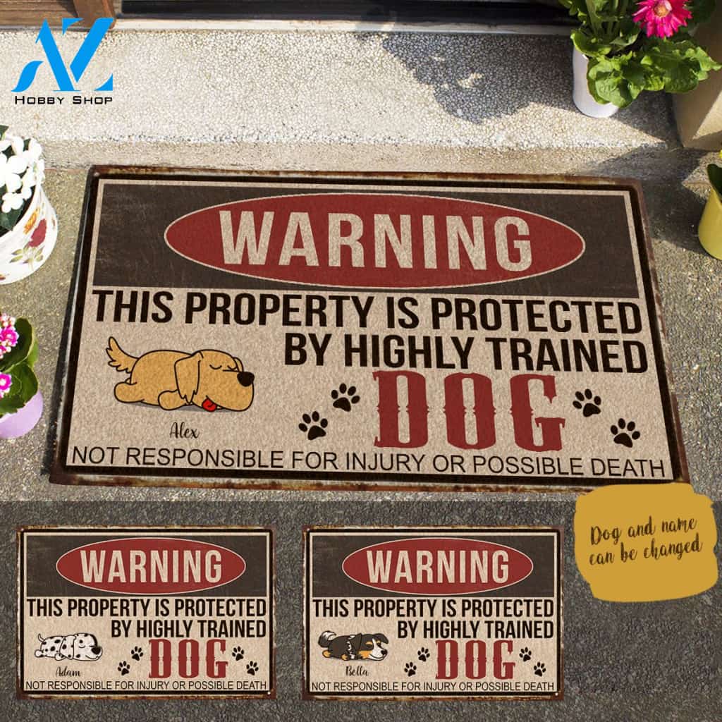 Sleeping Dog, Warning This Property Is Protected By Highly Trained Dog Personalized Doormat HQ