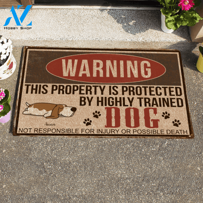 Sleeping Dog, Warning This Property Is Protected By Highly Trained Dog Personalized Doormat HQ