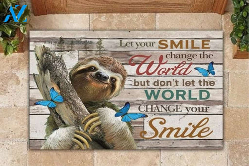 Sloth And Butterfly - Let Your Smile Doormat Home Decor Indoor and Outdoor Doormat Warm House Gift Welcome Mat Gift for Butterfly Lovers Birthday Gift