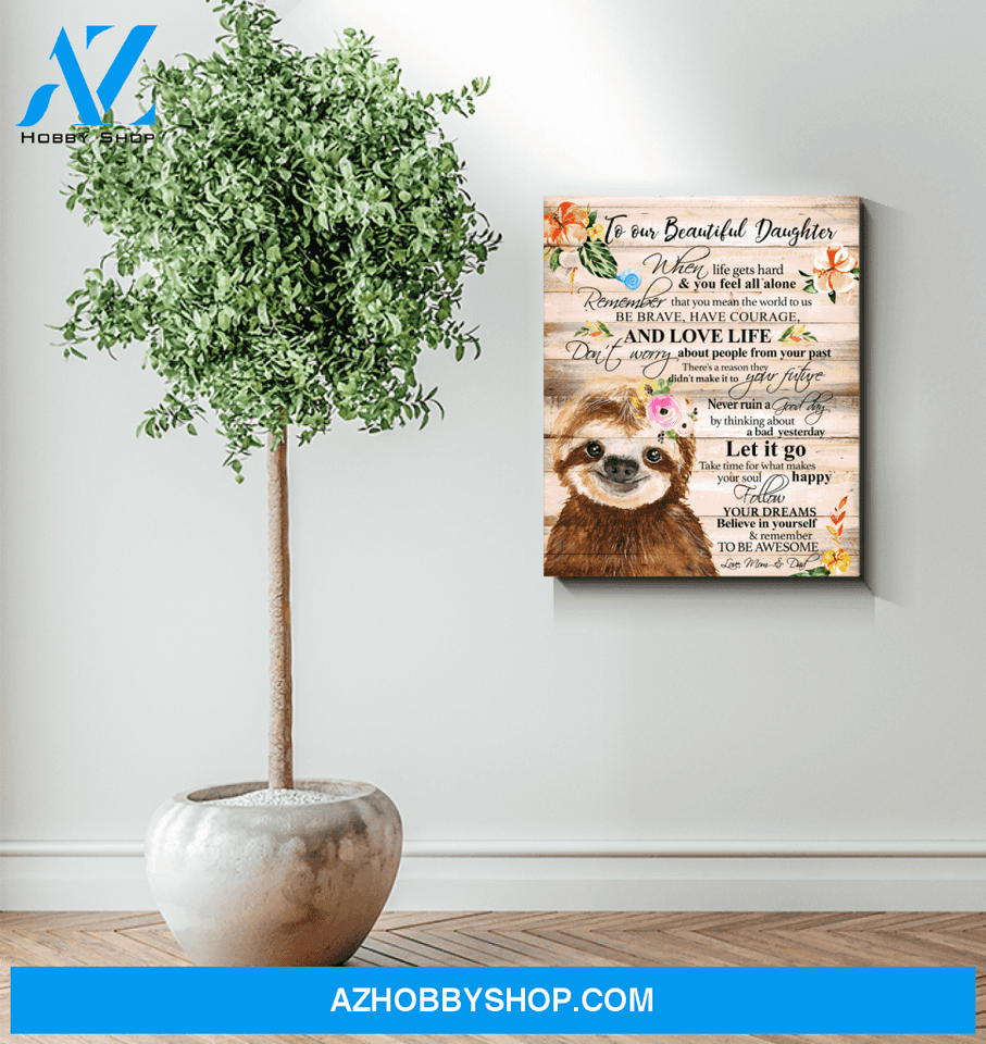 Sloth Daughter (Mom & Dad) Remember To Be Awesome Canvas Wall Art