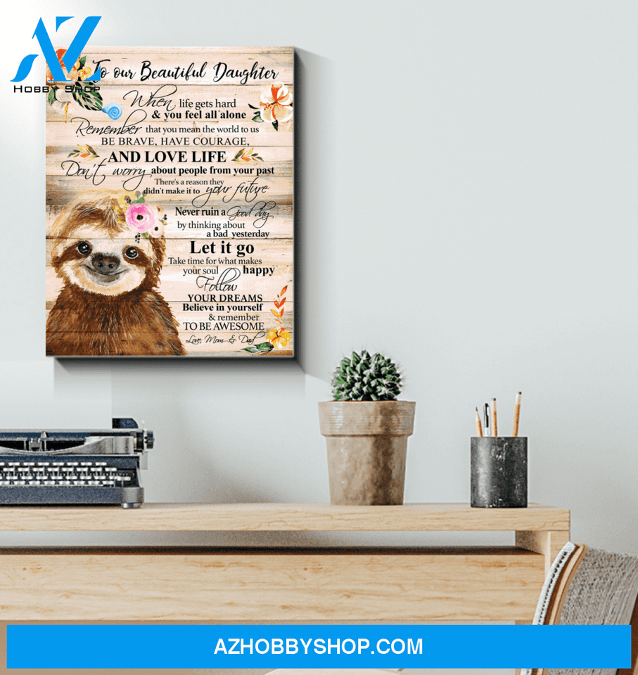 Sloth Daughter (Mom & Dad) Remember To Be Awesome Canvas Wall Art