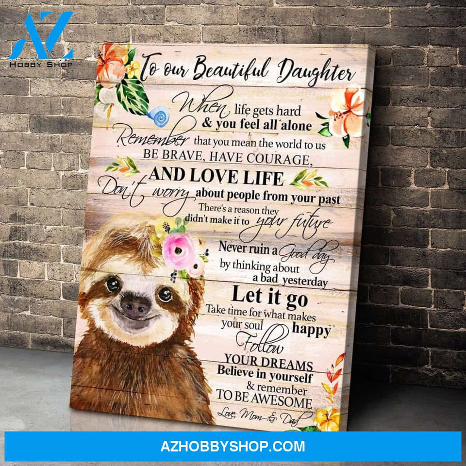 Sloth Daughter (Mom & Dad) Remember To Be Awesome Canvas Wall Art