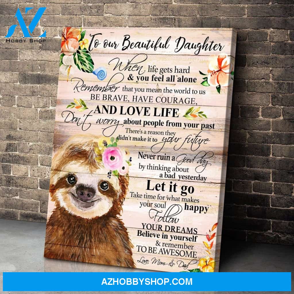 Sloth Daughter (Mom & Dad) Remember To Be Awesome Canvas Wall Art