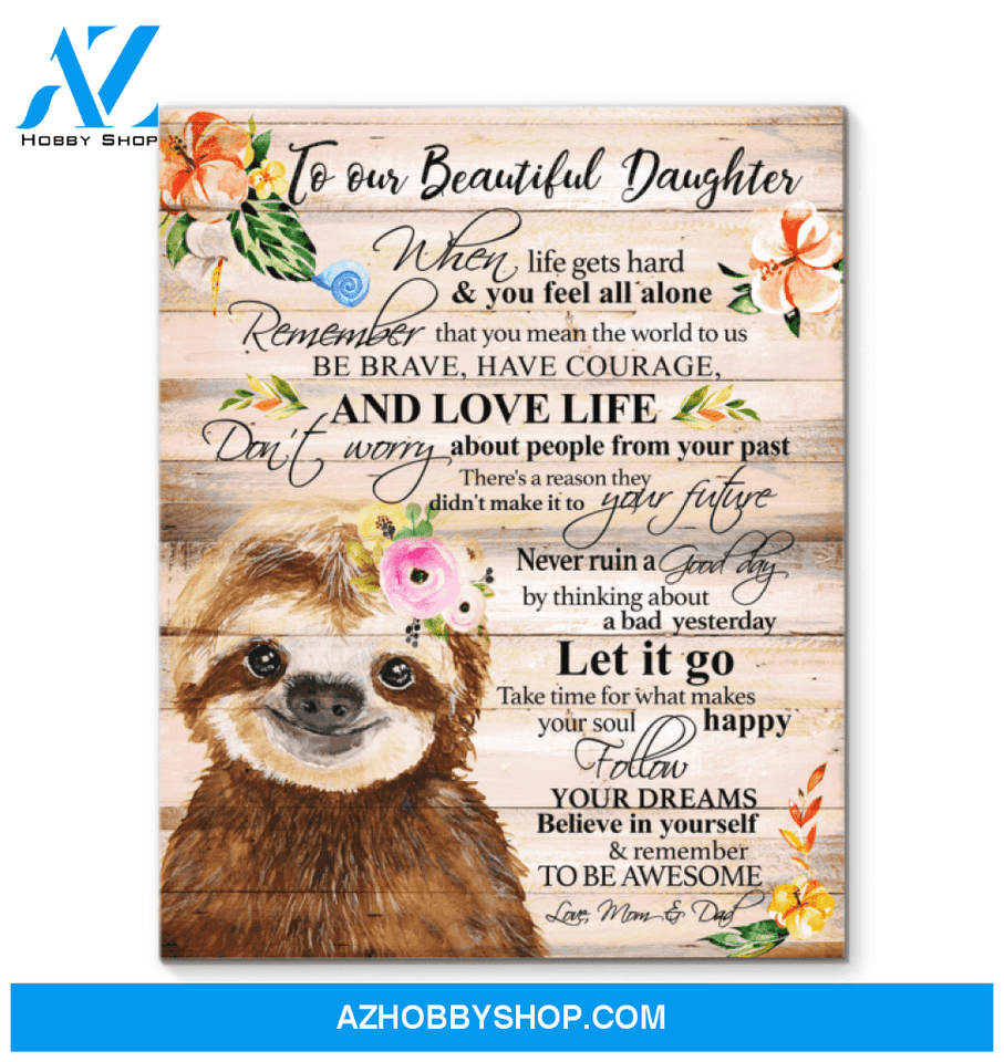 Sloth Daughter (Mom & Dad) Remember To Be Awesome Canvas Wall Art