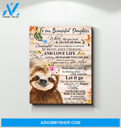 Sloth Daughter (Mom & Dad) Remember To Be Awesome Canvas Wall Art