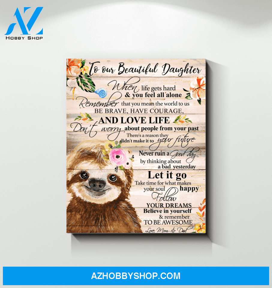 Sloth Daughter (Mom & Dad) Remember To Be Awesome Canvas Wall Art