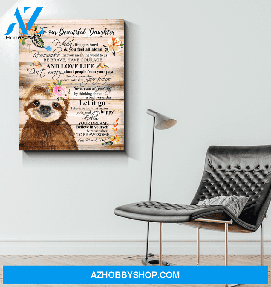 Sloth Daughter (Mom & Dad) Remember To Be Awesome Canvas Wall Art