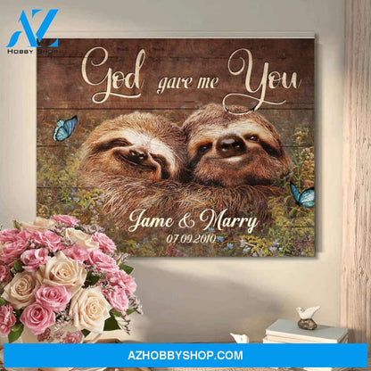 Sloth God Gave Me You - Matte Canvas, Gift for you, gift for her, gift for him, gift for couple, gift for sloth lover