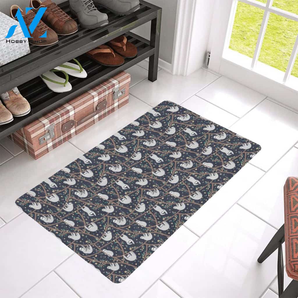 Sloth Happy Design Themed Print Rubber Doormat