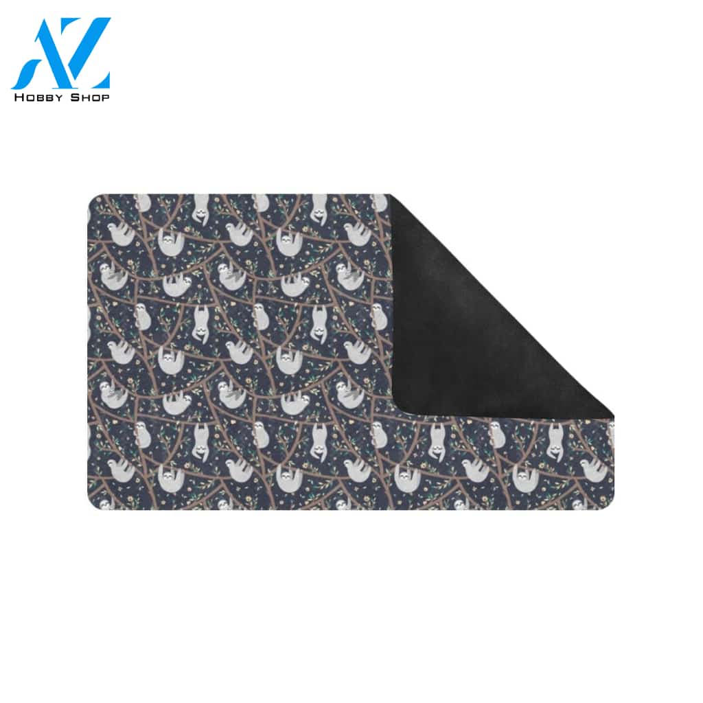Sloth Happy Design Themed Print Rubber Doormat