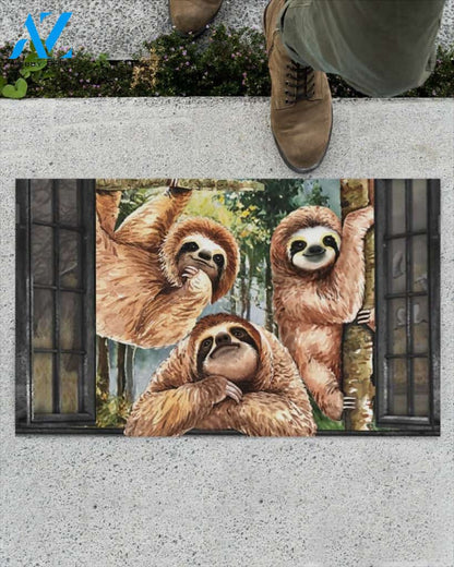 Sloth In Spring Garden Window Indoor And Outdoor Doormat Gift For Sloth Lovers Birthday Gift Decor Warm House Gift Welcome Mat