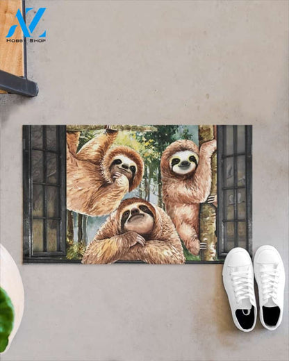 Sloth In Spring Garden Window Indoor And Outdoor Doormat Gift For Sloth Lovers Birthday Gift Decor Warm House Gift Welcome Mat
