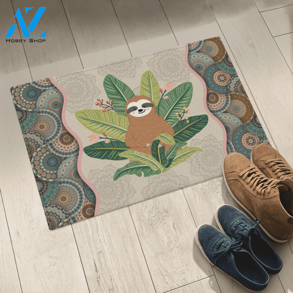 Sloth Mandala Funny Doormat, Yoga Doormat, Gift For Sloth Lovers, Gift For Friend Family Birthday Gift Decor Warm House Gift Welcome Mat