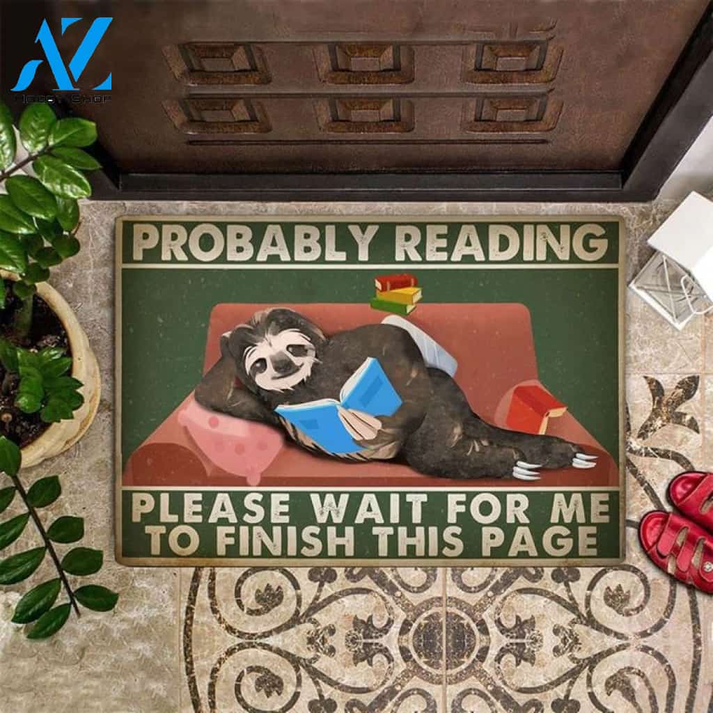 Sloth Probably Reading Please Wait For Me Doormat Gift For Sloth lovers Gift For Friend Family Home Decor Warm House Gift Welcome Mat