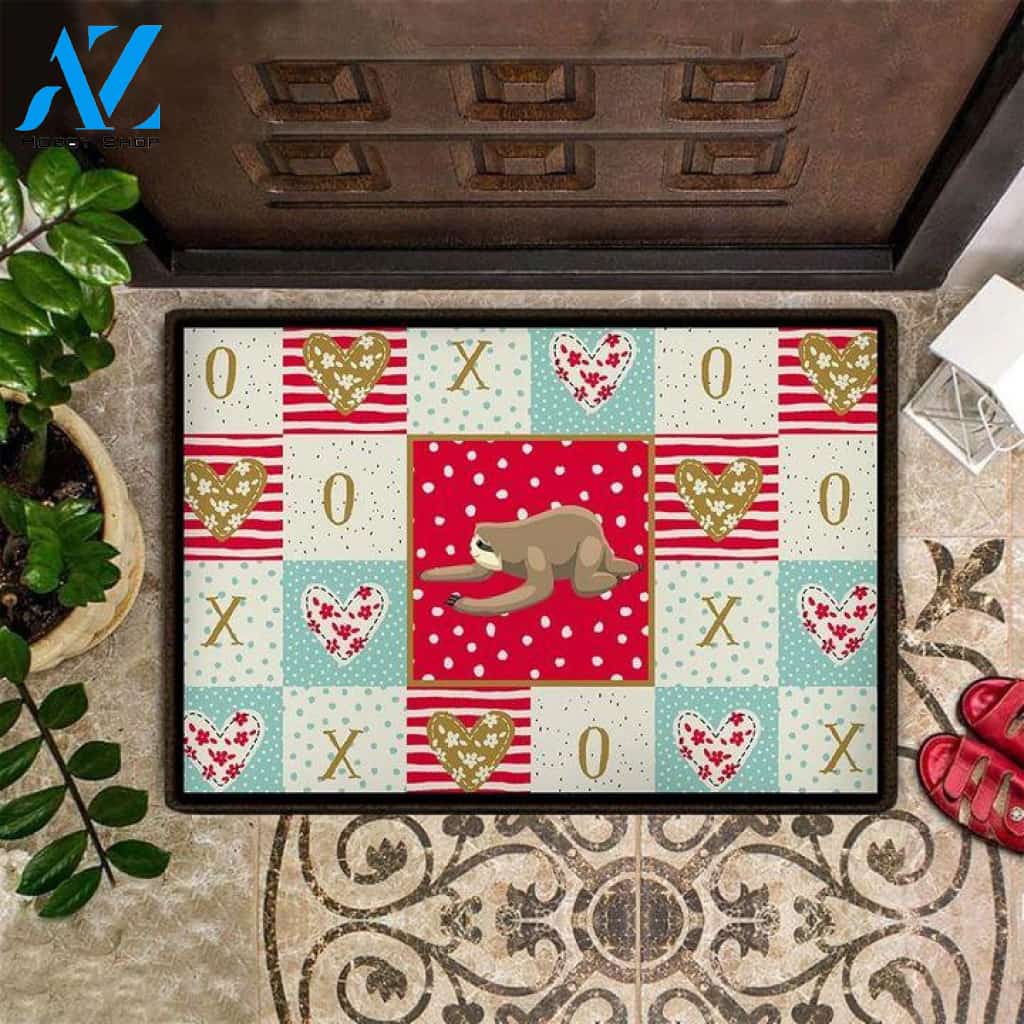 Sloth Valentines Easy Clean Welcome DoorMat | Felt And Rubber | DO3263