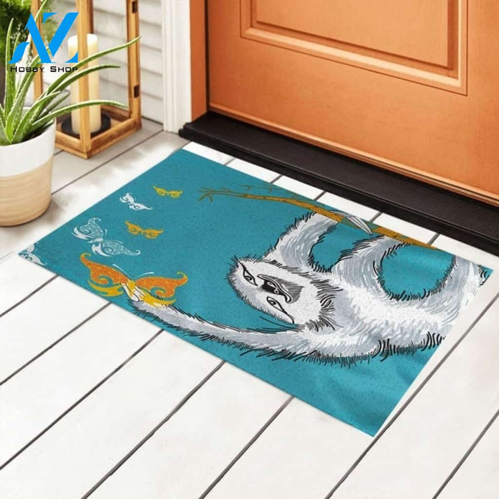 Sloth With Butterflies Doormat Floor Rug Housewarming Gift Home Living Home Decor Funny Doormat Gift Idea