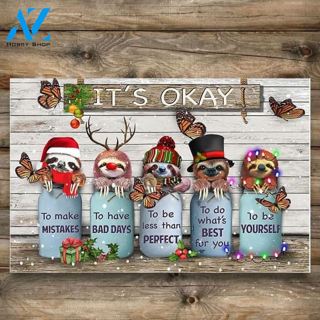 Sloths It's Okay Christmas Wooden Christmas Doormat Welcome Mat Housewarming Home Decor Gift For Sloth Lovers Funny Doormat Gift Idea