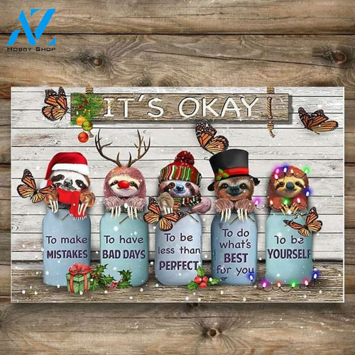 Sloths It's Okay Christmas Wooden Christmas Doormat Welcome Mat Housewarming Home Decor Gift For Sloth Lovers Funny Doormat Gift Idea