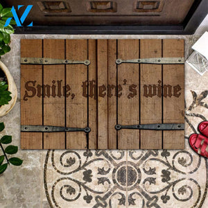 Smile There's Wine Doormat Welcome Mat Housewarming Gift Home Decor Funny Doormat Best Gift Idea