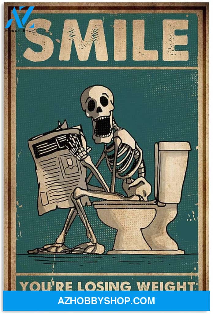 Smile Youre Losing Weight Funny Toilet Skeleton Skull Newspaper Canvas And Poster, Wall Decor Visual Art, Halloween Gift, Happy Halloween