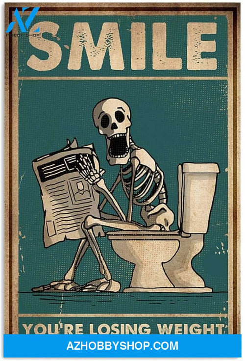 Smile Youre Losing Weight Funny Toilet Skeleton Skull Newspaper Canvas And Poster, Wall Decor Visual Art, Halloween Gift, Happy Halloween