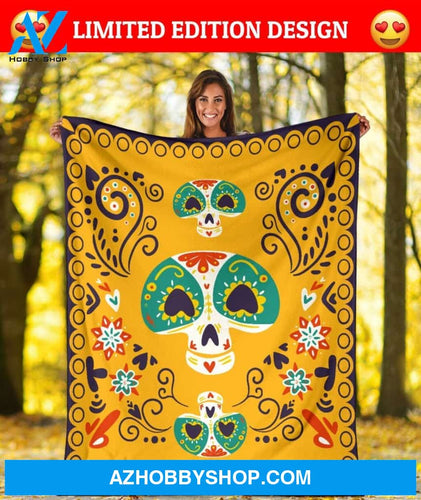 Smiling Skull, Fleece Blanket - Sherpa Blanket, Birthday Gift, Family Gift, Halloween Gift