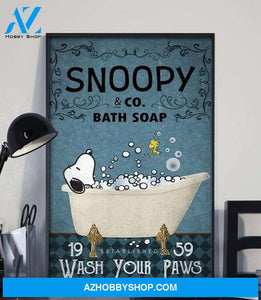 Snoopy Wash Bathroom Decor Poster, Snoopy Co Bath Soap Canvas And Poster, Wall Decor Visual Art