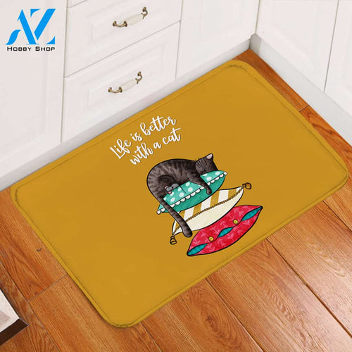 Snoozing Cat Door Mat