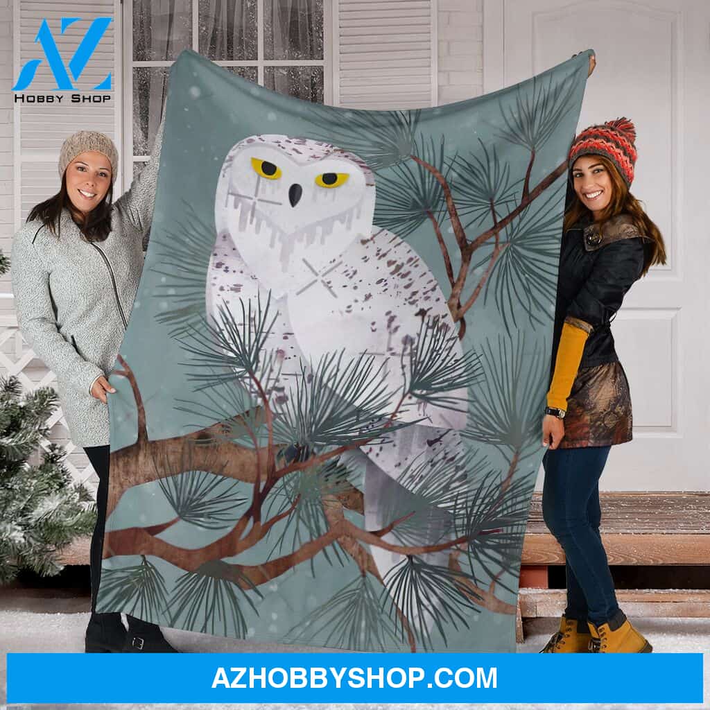 Snow Owl In Winter Fleece Blanket
