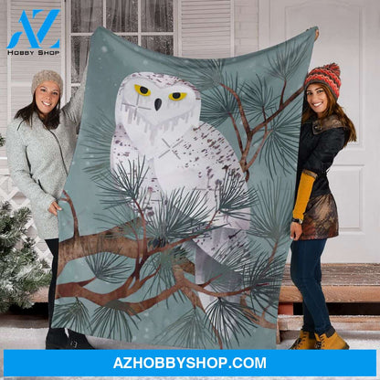 Snow Owl In Winter Fleece Blanket