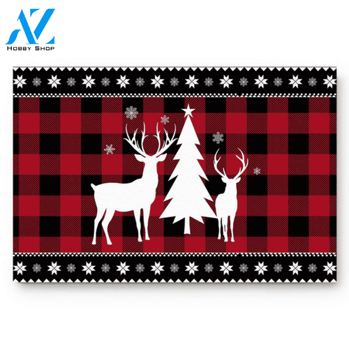 Snowflake Christmas Tree Red And Black Plaid Doormat Entrance Door Rug, Welcome Mat Housewarming Home Decor Funny Doormat Gift Idea