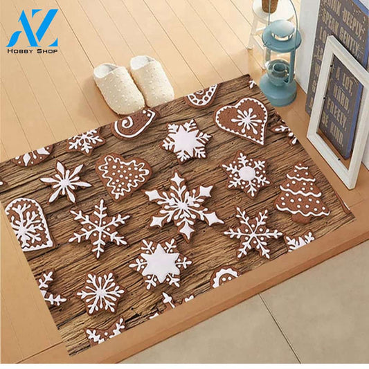 Snowflakes Cookies Christmas On Wood Doormat Welcome Mat Housewarming Home Decor Funny Doormat Gift For Friend