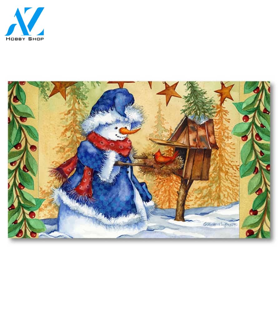 Snowman and Cardinal Doormat - 18" x 30"
