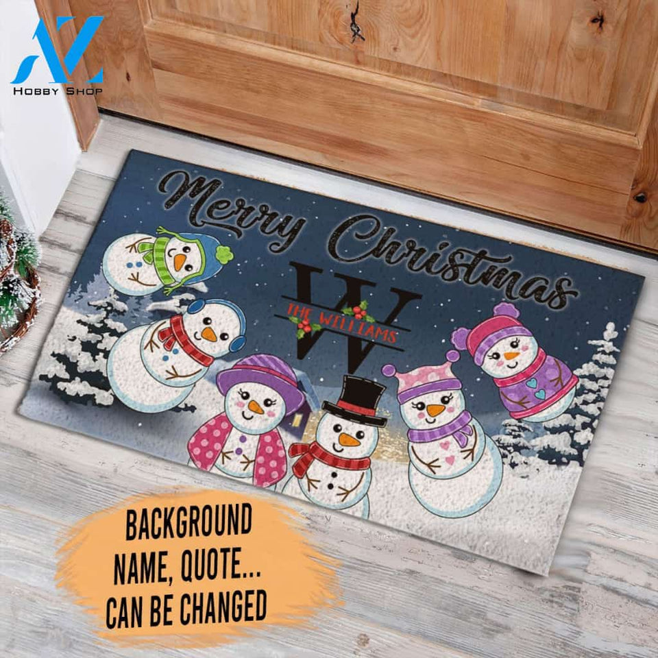 Snowman Family Christmas Personalized Doormat, Home Sweet Home Merry Christmas Customize Parents Children Welcome Doormat, Live Preview AM08