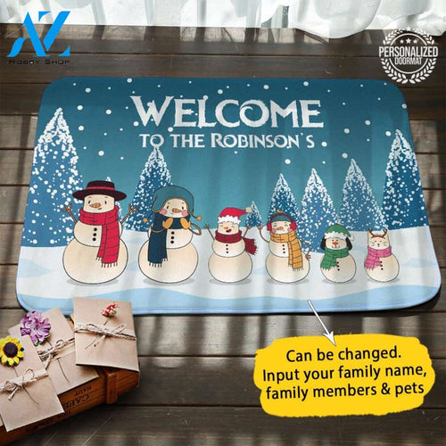 Snowman Family Personalized Doormat