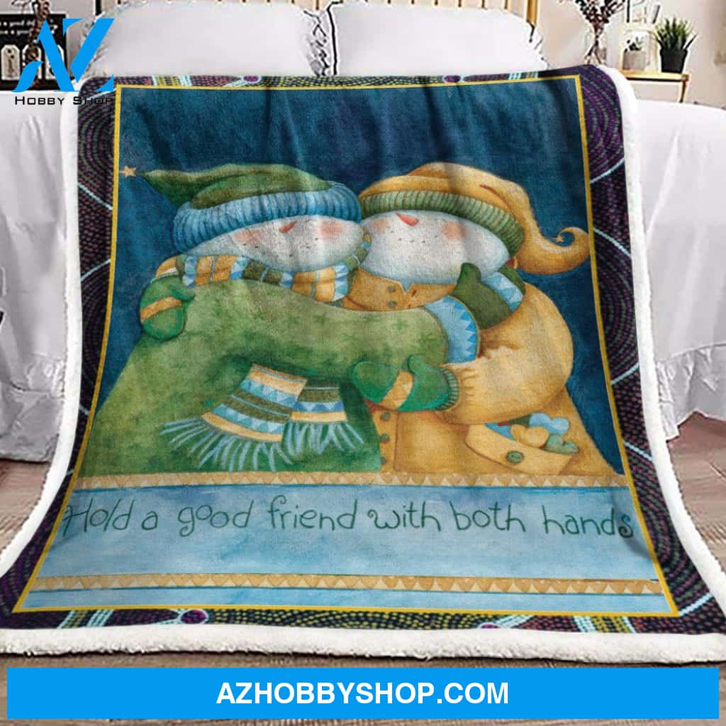 Snowman Hold A Good Friend With Both Hands Fleece Blanket Home Decor Bedding Couch Sofa Soft and Comfy Cozy Gift For Winter Lover, Gift For Friend Family